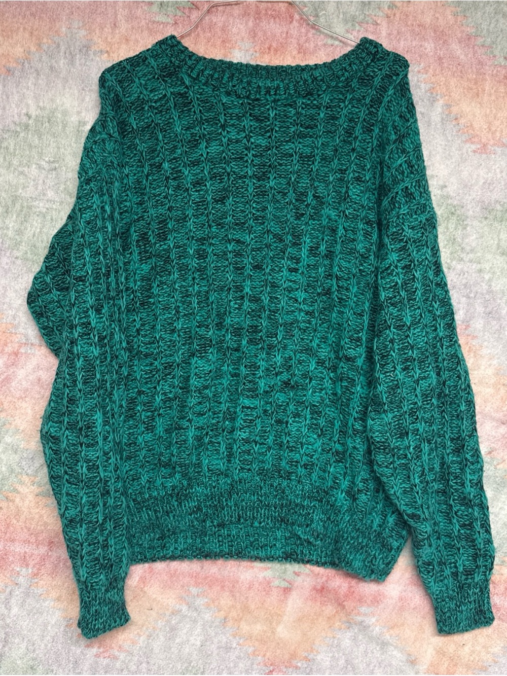 Cozy Green Crewneck Textured Cable Knit Sweater